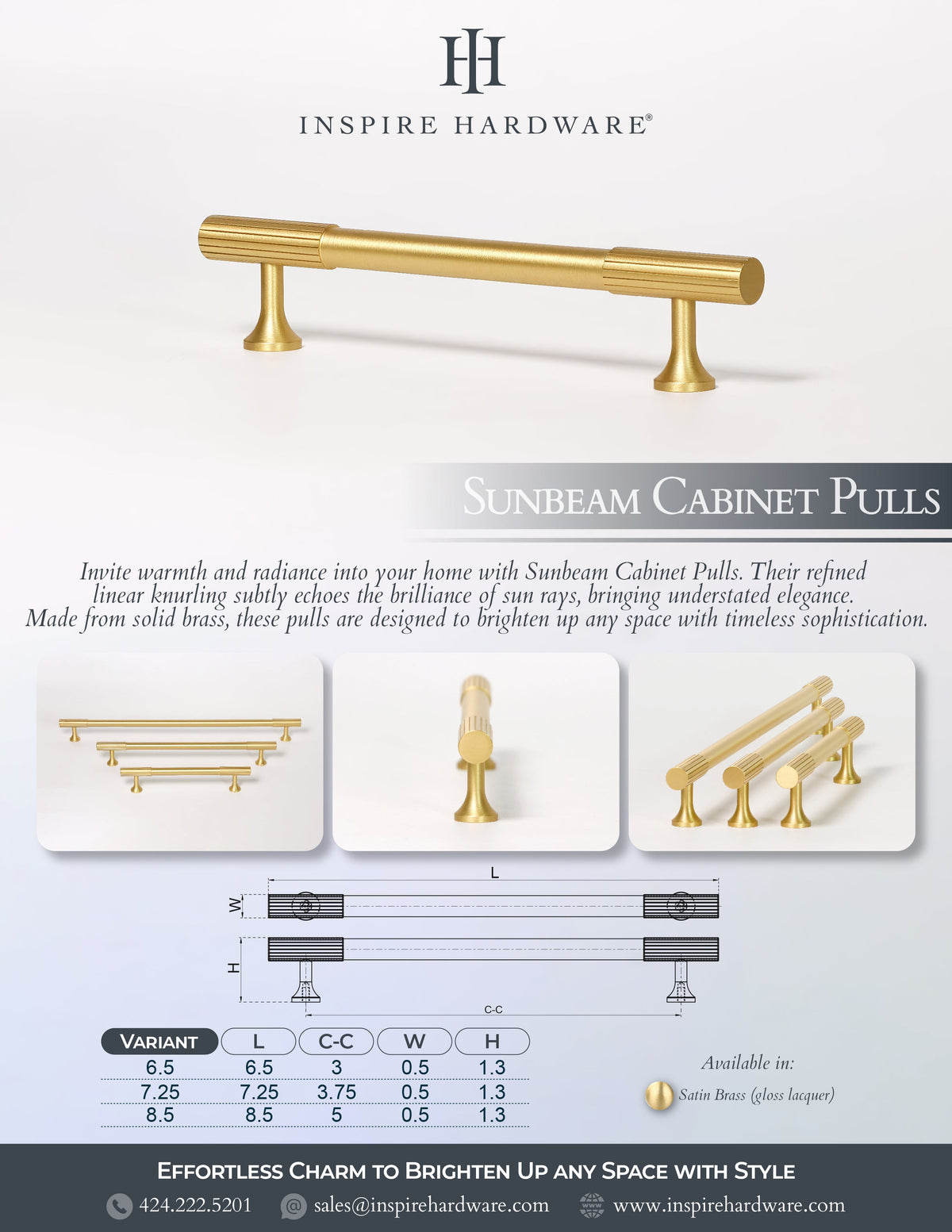 Sunbeam, Solid Brass Cabinet Pulls.