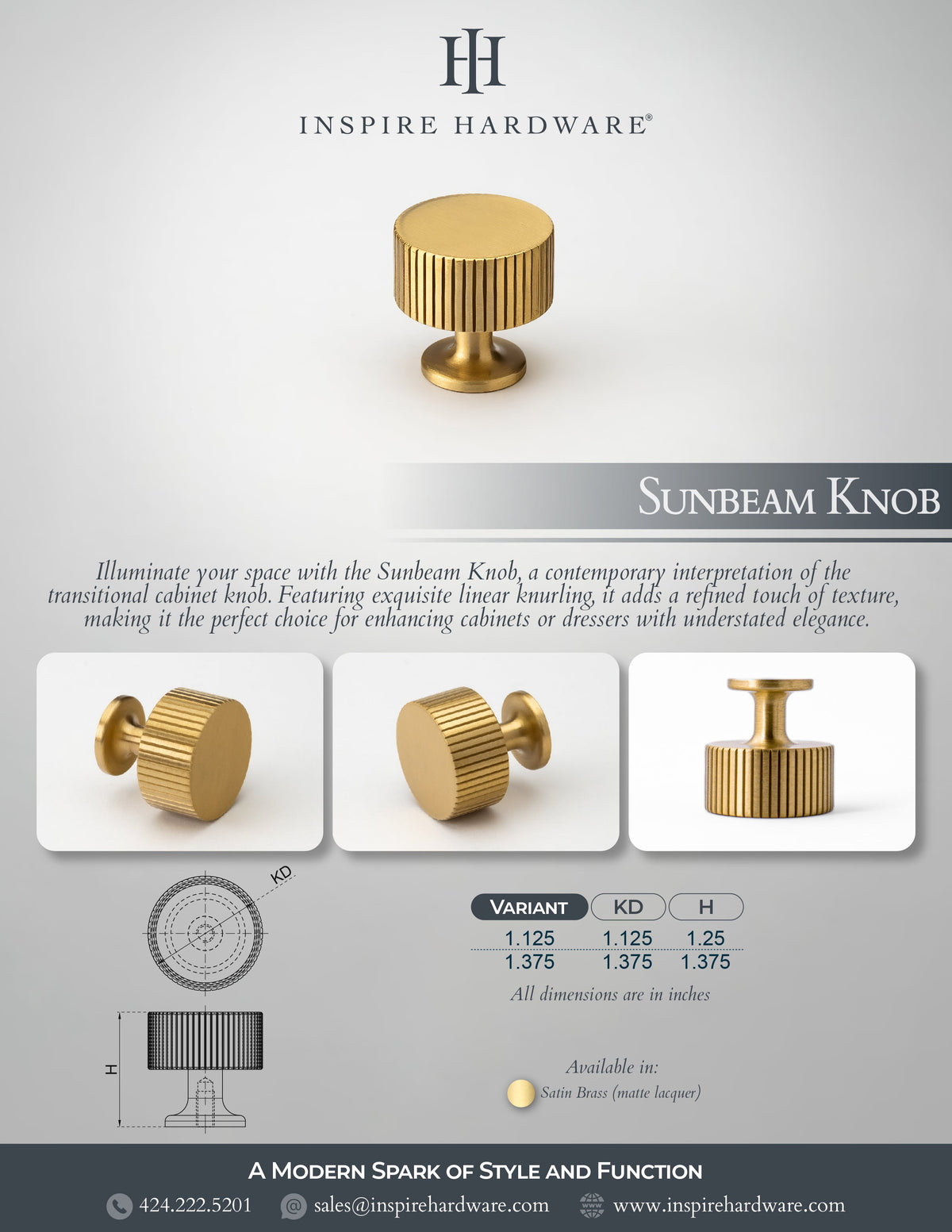 Sunbeam, Solid Brass Cabinet Knobs.