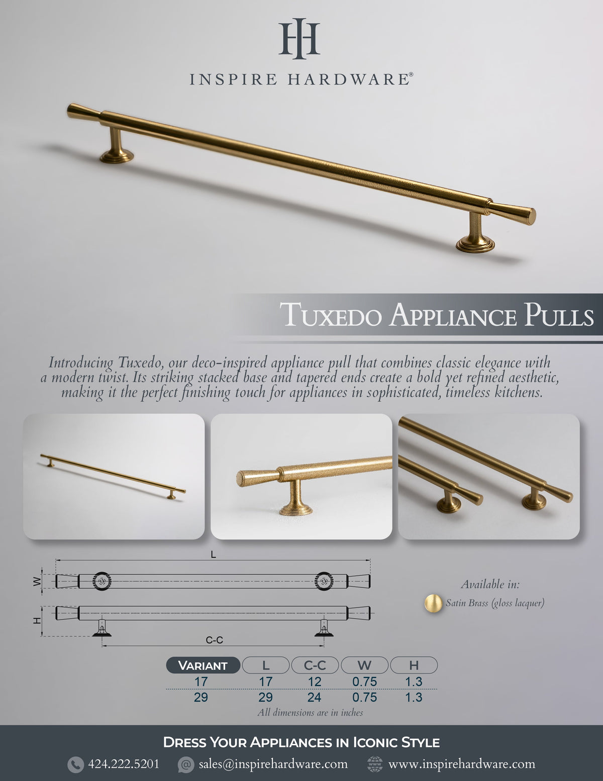 Tuxedo, Solid Brass Appliance Pulls.