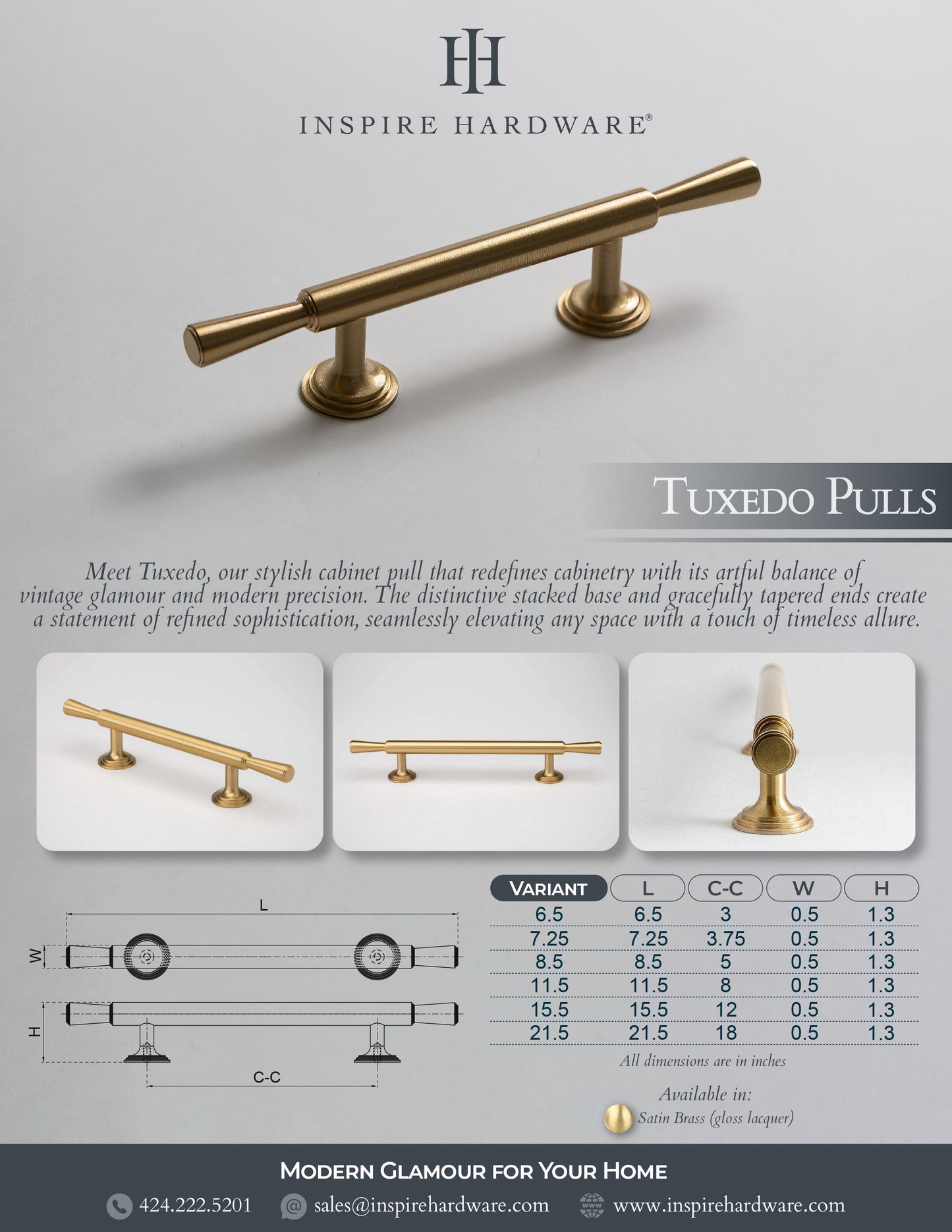 Tuxedo, Solid Brass Cabinet Pulls.