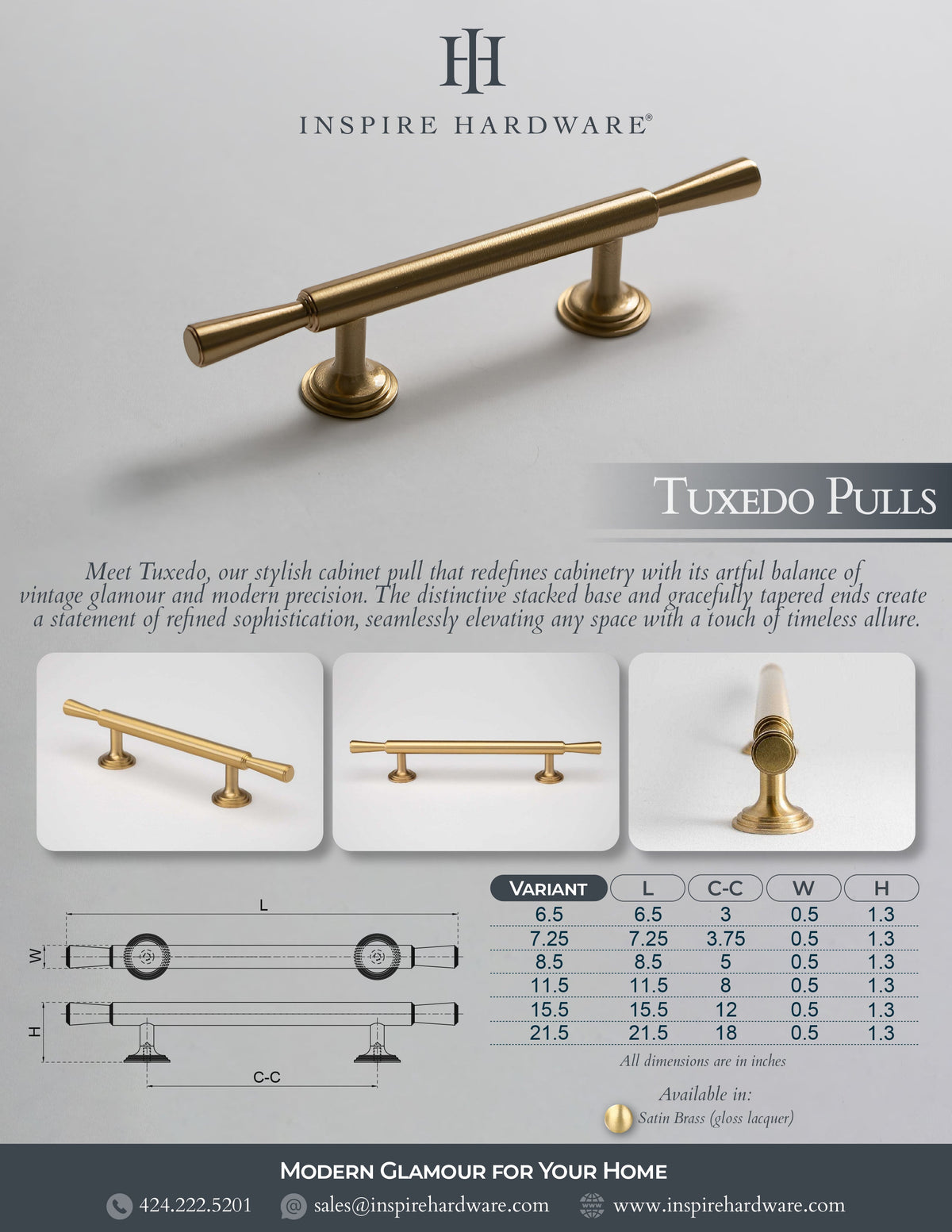 Tuxedo, Solid Brass Cabinet Pulls.