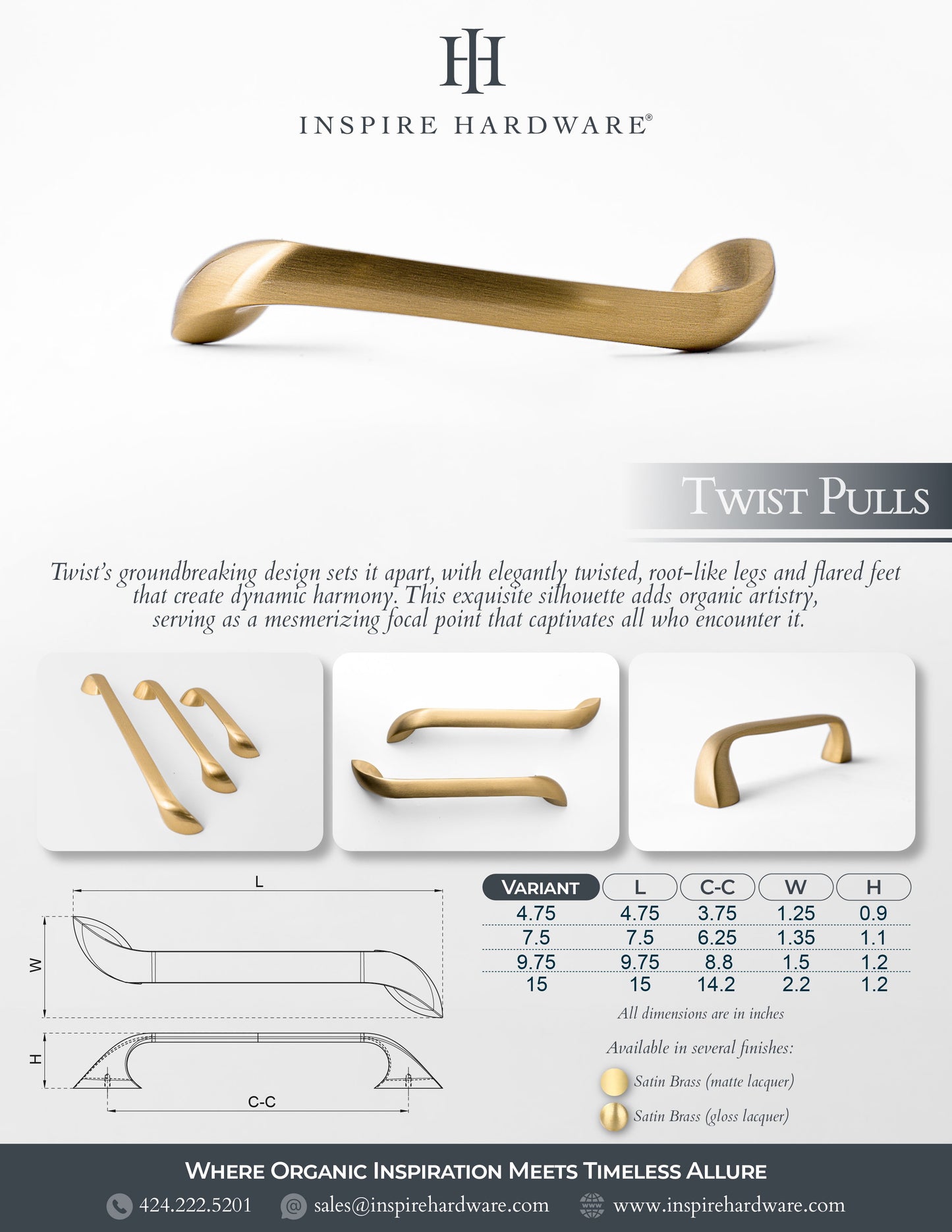 Twist, Solid Brass Cabinet Pulls.