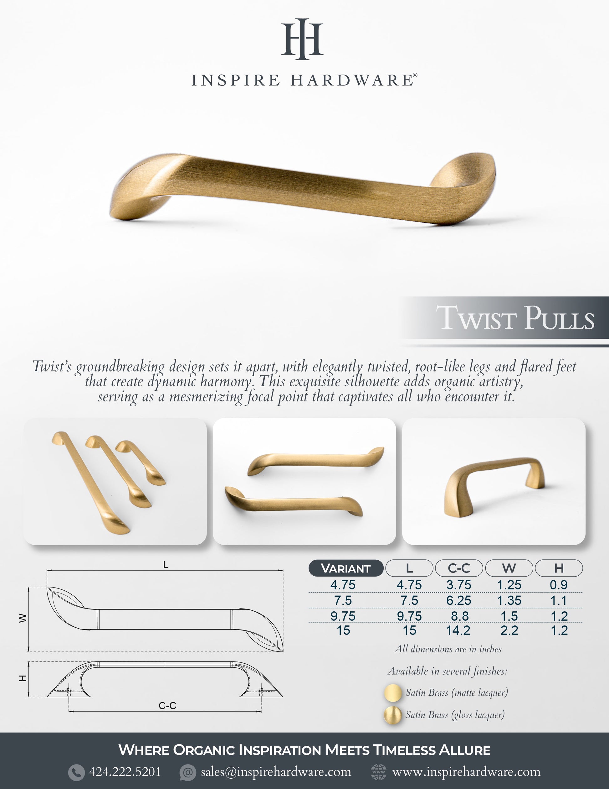 Twist, Solid Brass Cabinet Pulls.