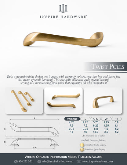 Twist, Solid Brass Cabinet Pulls.