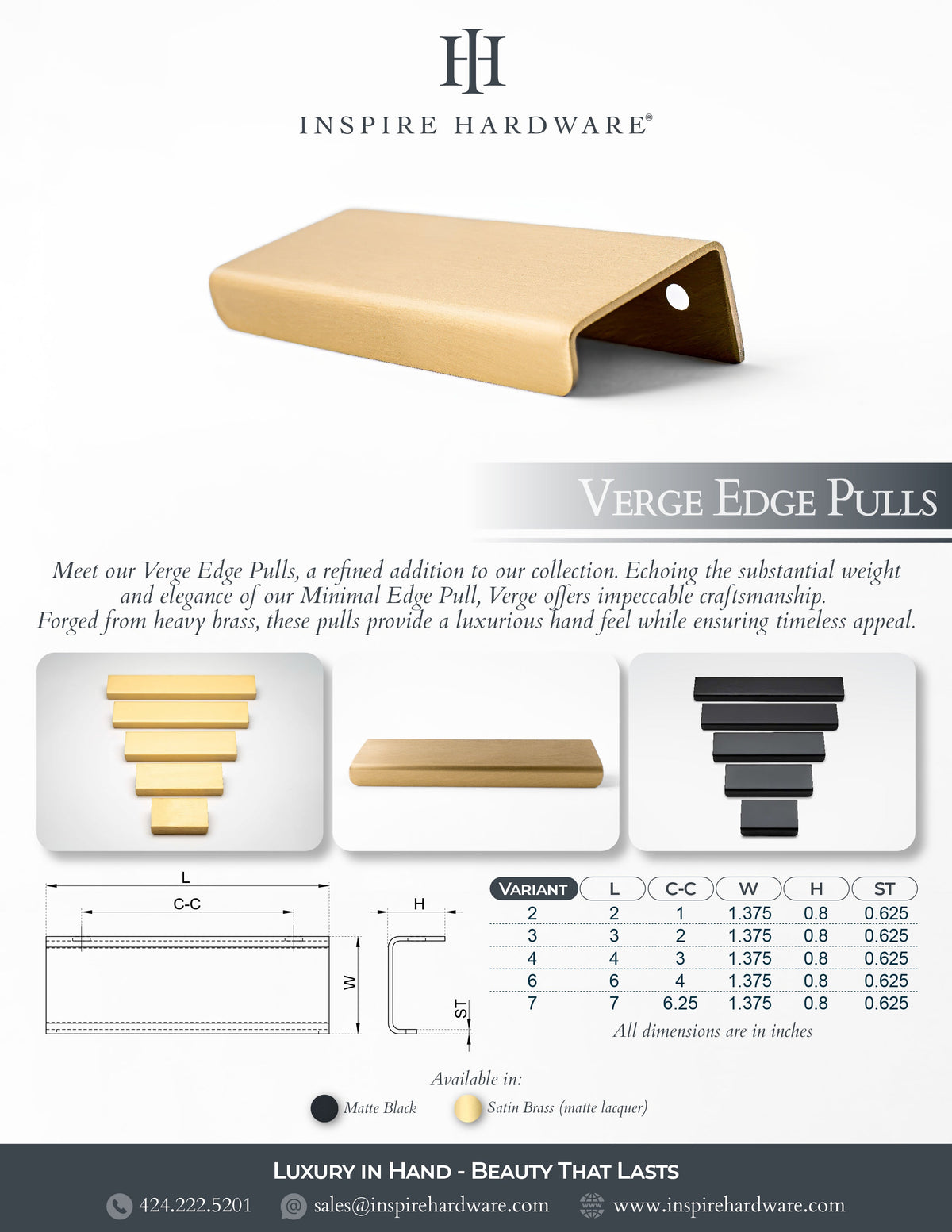 Verge, Solid Brass Edge Pulls.