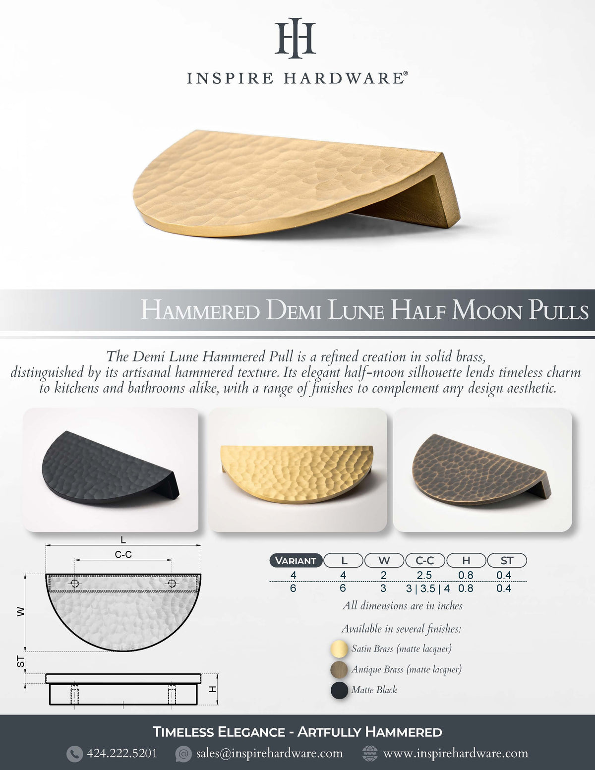 Hammered Demi Lune, Solid Brass Half Moon Cabinet Pulls.