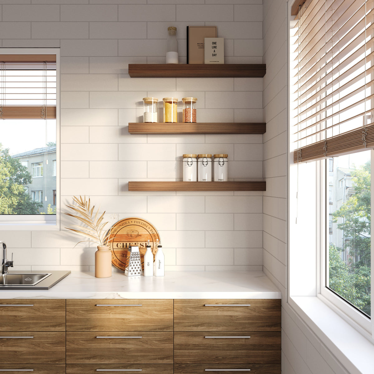 Real Wood Floating Kitchen Shelves.