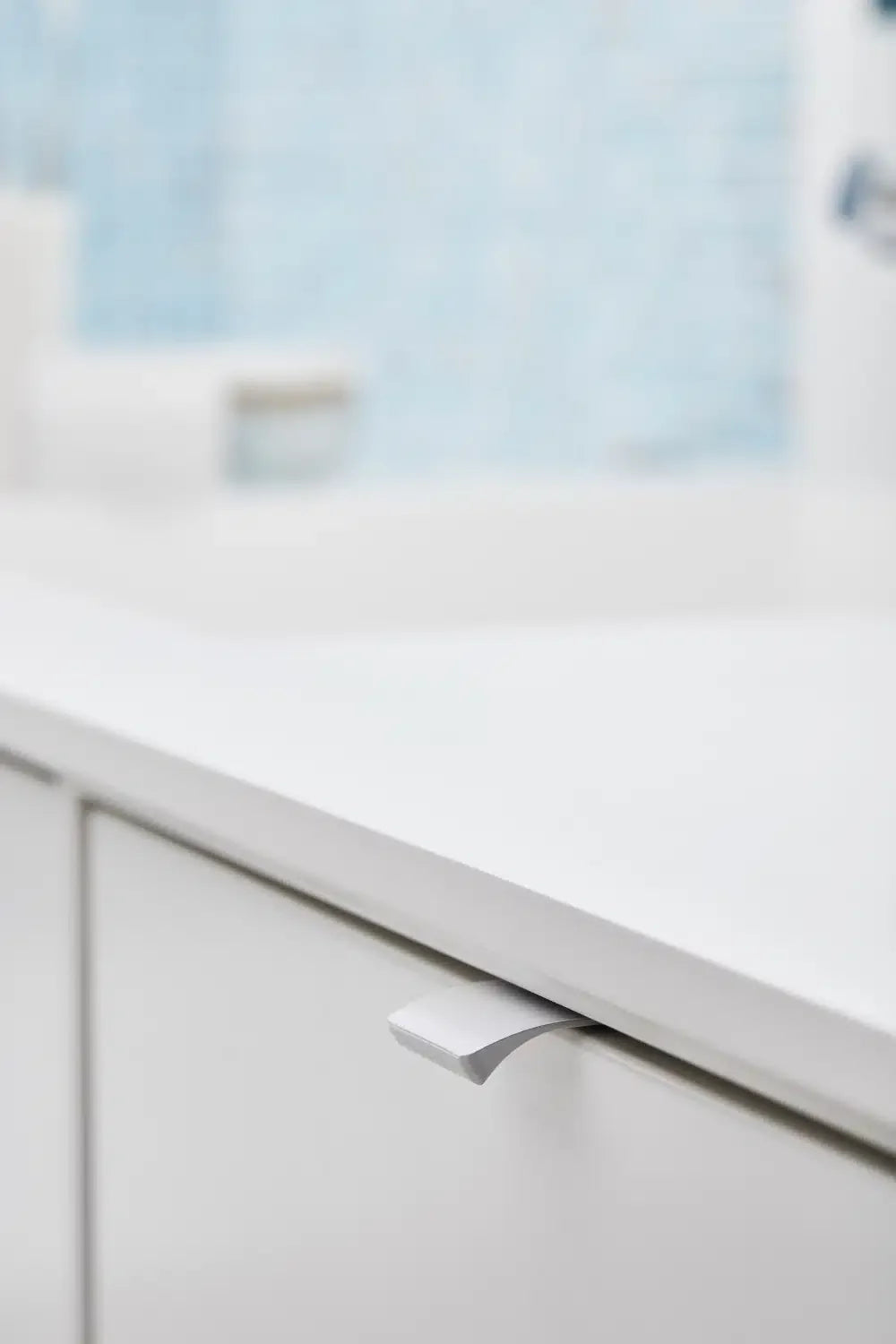 Matte White "Edge Straight" Tab Drawer Pulls.