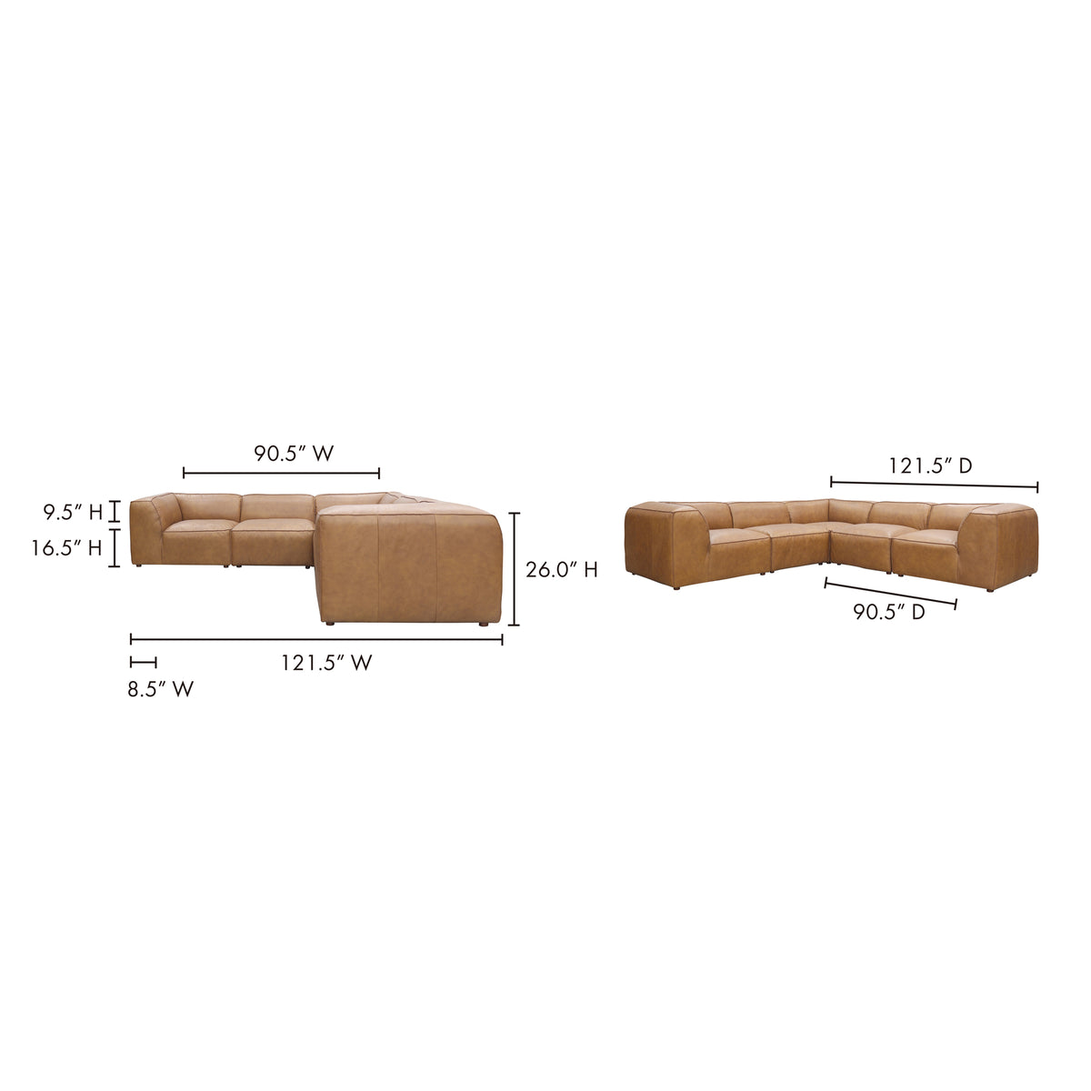 Form Classic L-Shaped Modular Sectional Sonoran Tan Leather - view 7