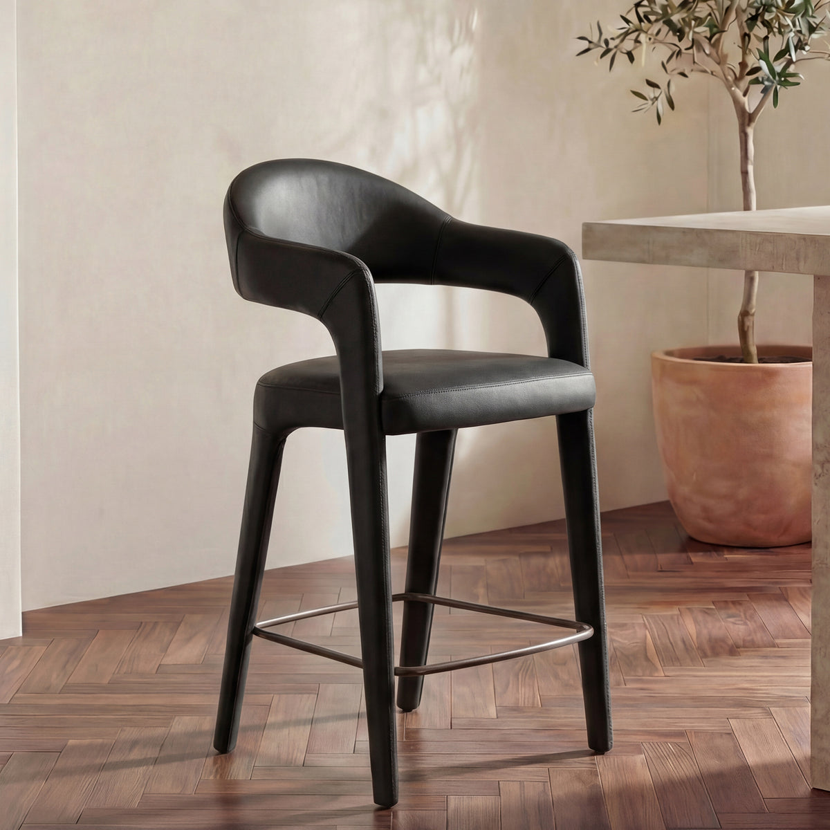 Martens Counter Stool Black Leather - image 2