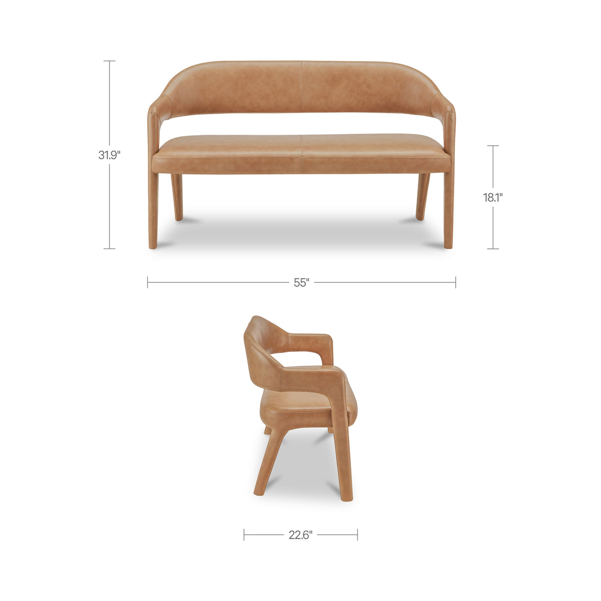 Martens Dining Bench Tan Leather - image 3