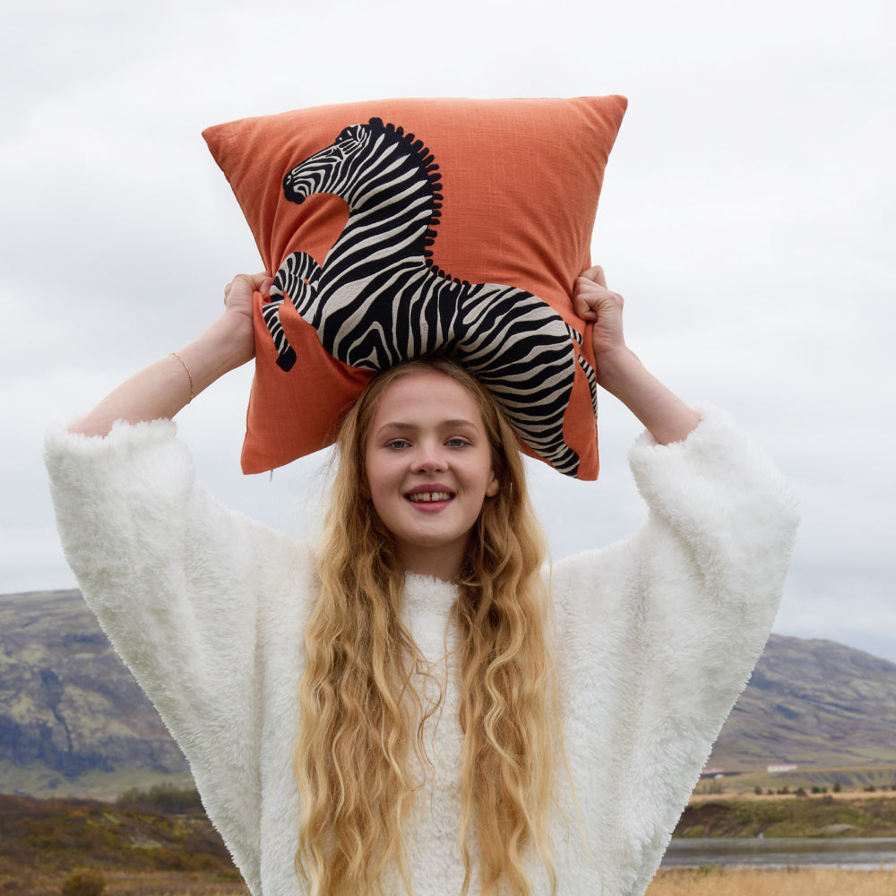 Zebra Embroidered Throw Pillow.