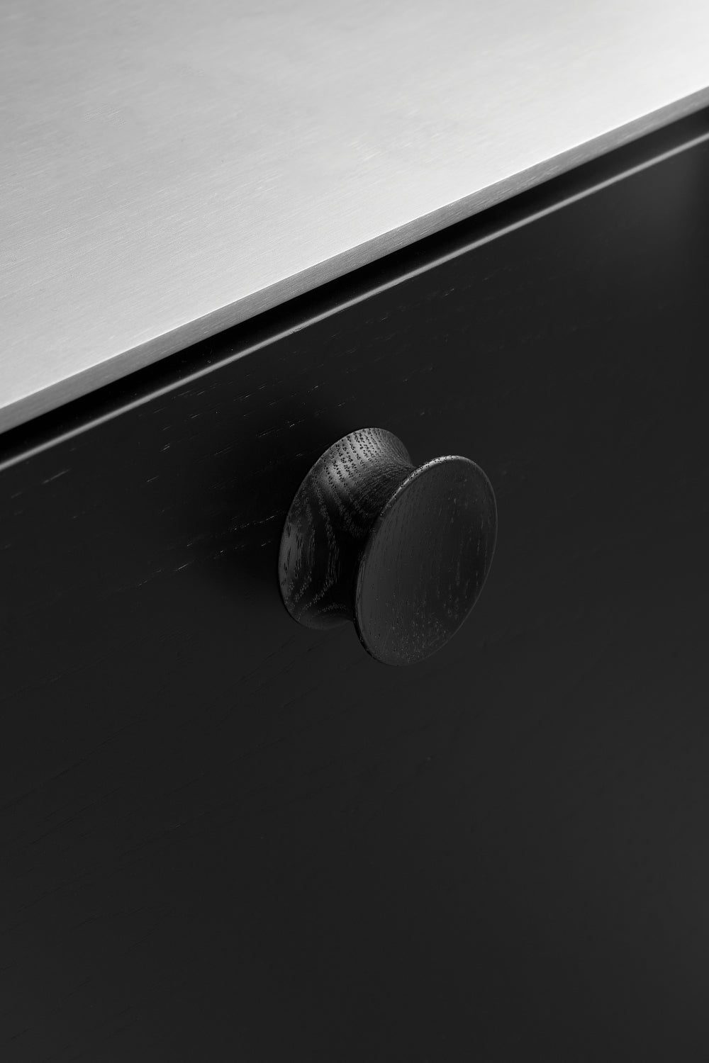 Round Wood "Pulley" Lacquered Black Cabinet Knob
