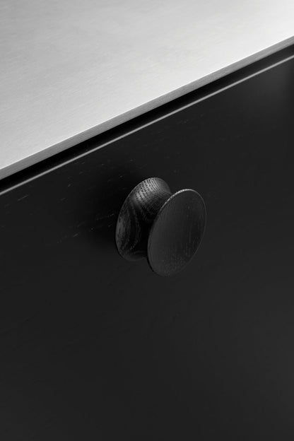 Round Wood "Pulley" Lacquered Black Cabinet Knob