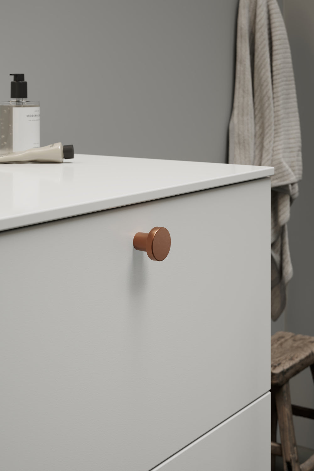 Brushed Copper "Lounge" Cabinet Knob and Wire Drawer Pulls