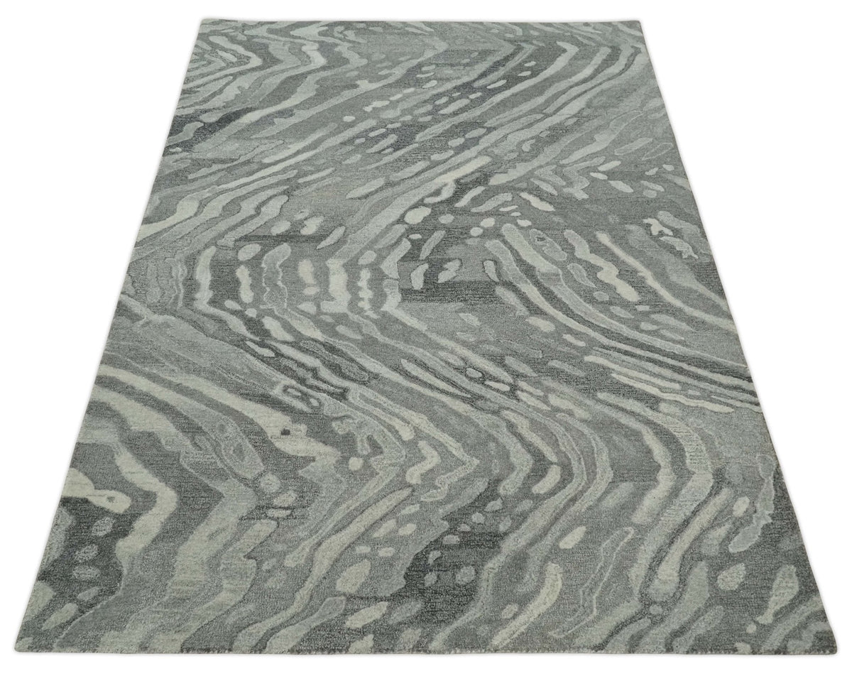 Abstract Modern Hand Tufted 2x3, 3x5, 5x8, 6x9, 8x10 and 9x12 Woolen Beige, Silver and Gray Area Rug | MIR3.