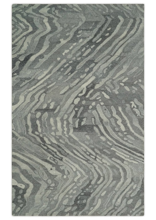 Abstract Modern Hand Tufted 2x3, 3x5, 5x8, 6x9, 8x10 and 9x12 Woolen Beige, Silver and Gray Area Rug | MIR3.