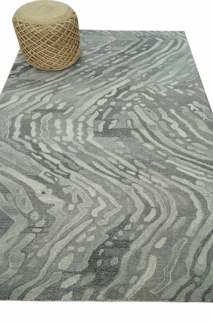 Abstract Modern Hand Tufted 2x3, 3x5, 5x8, 6x9, 8x10 and 9x12 Woolen Beige, Silver and Gray Area Rug | MIR3.