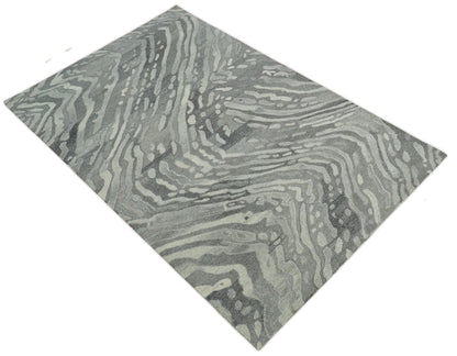 Abstract Modern Hand Tufted 2x3, 3x5, 5x8, 6x9, 8x10 and 9x12 Woolen Beige, Silver and Gray Area Rug | MIR3.