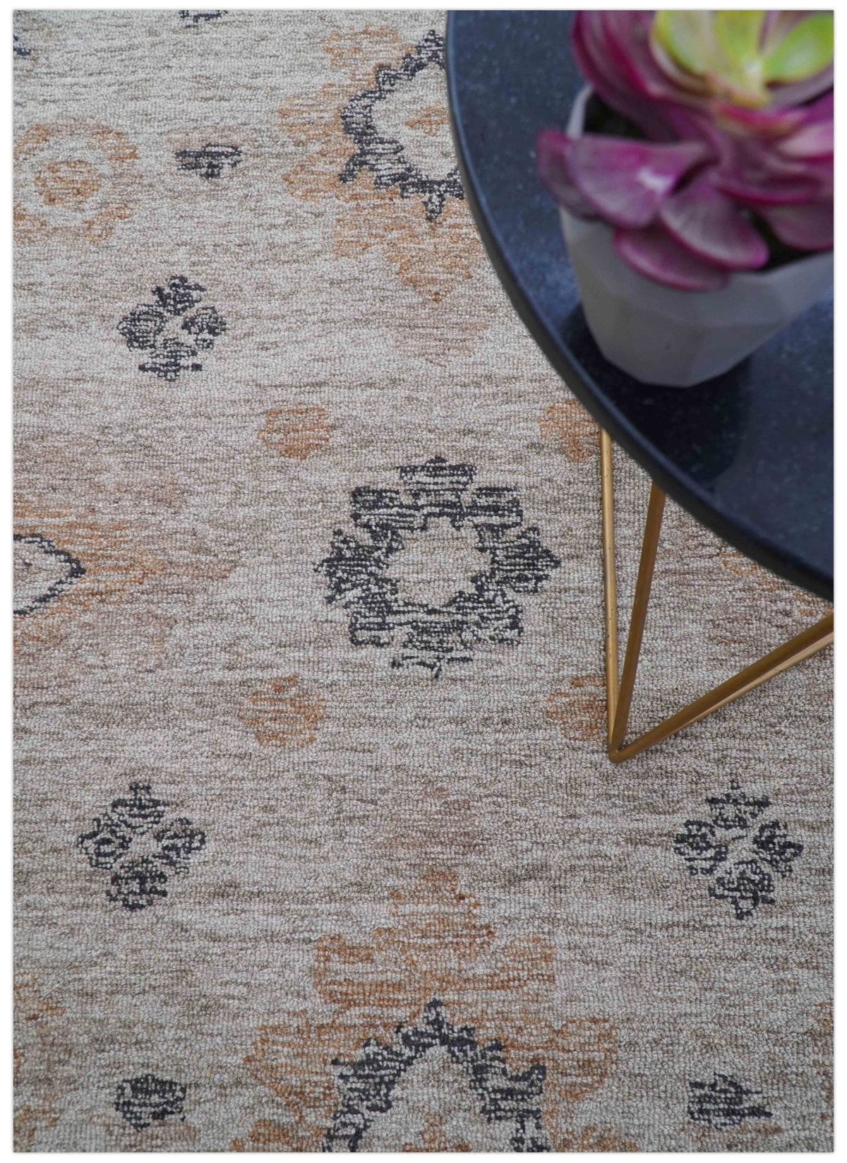 Alexa Custom Made Traditional Oushak Beige Hand Tufted wool rug.