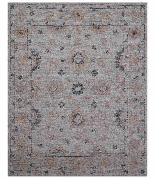 Alexa Custom Made Traditional Oushak Beige Hand Tufted wool rug.