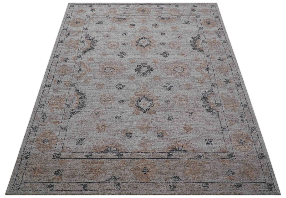 Alexa Custom Made Traditional Oushak Beige Hand Tufted wool rug.