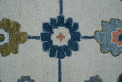 Allure Custom Made Ivory And Blue Traditional Oushak Hand Tufted Wool Rug.