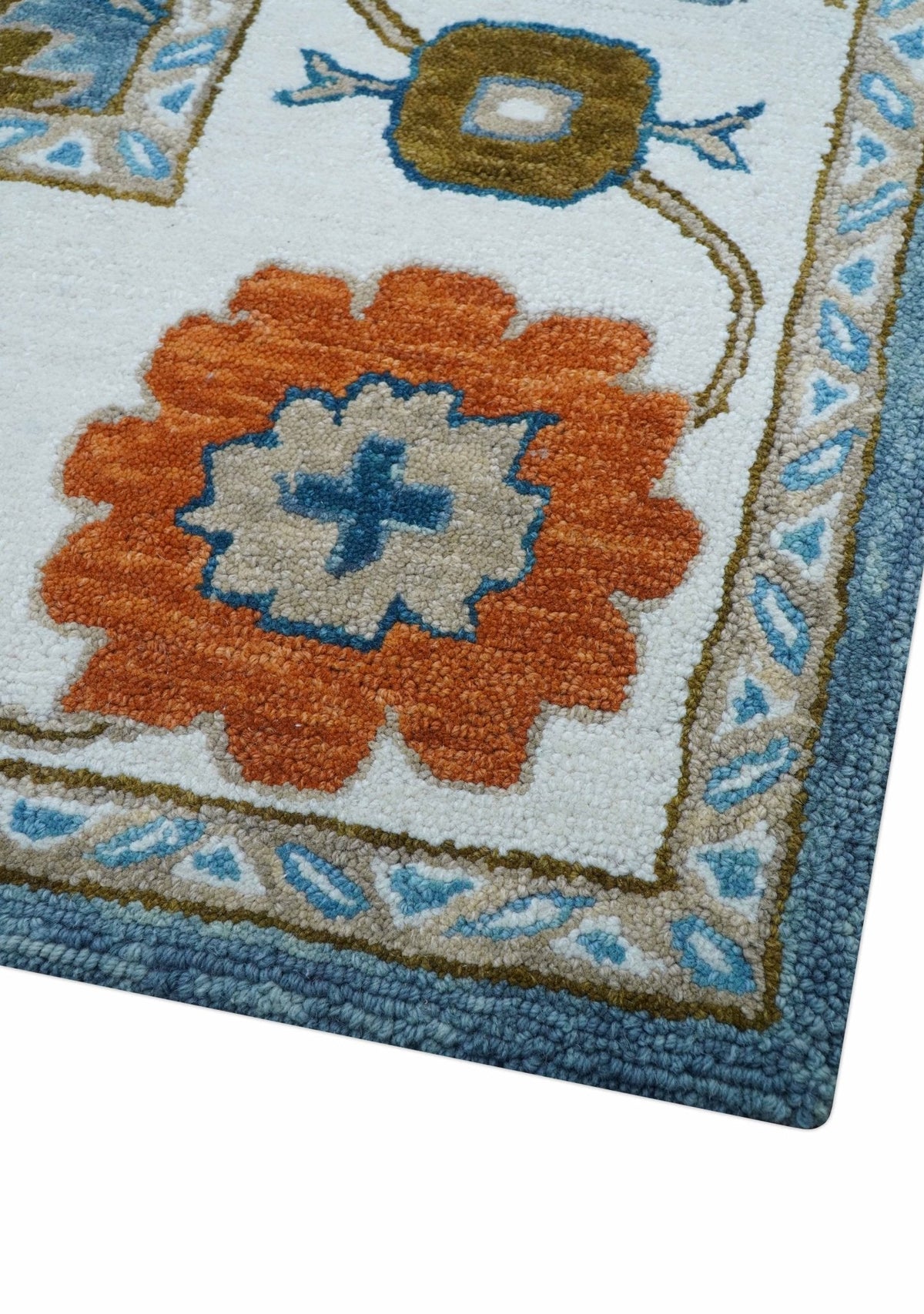 Allure Custom Made Modern Oushak Blue And Ivory Hand Tufted Wool Rug.
