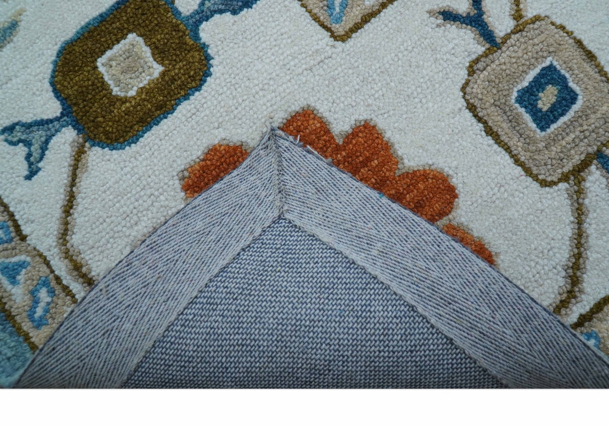 Allure Custom Made Modern Oushak Blue And Ivory Hand Tufted Wool Rug.