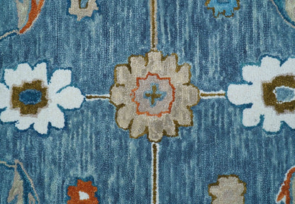 Allure Custom Made Modern Oushak Blue And Ivory Hand Tufted Wool Rug.