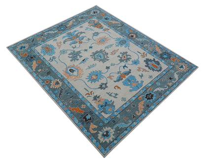 Allure Custom Made Traditional Design Peach And Blue Hand Tufted Wool Rug.