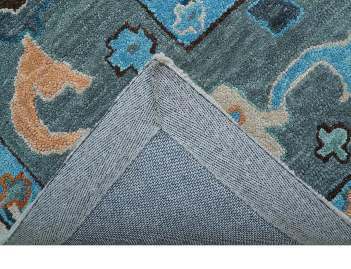 Allure Custom Made Traditional Design Peach And Blue Hand Tufted Wool Rug.