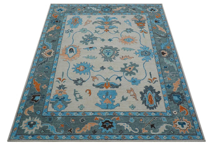 Allure Custom Made Traditional Design Peach And Blue Hand Tufted Wool Rug.