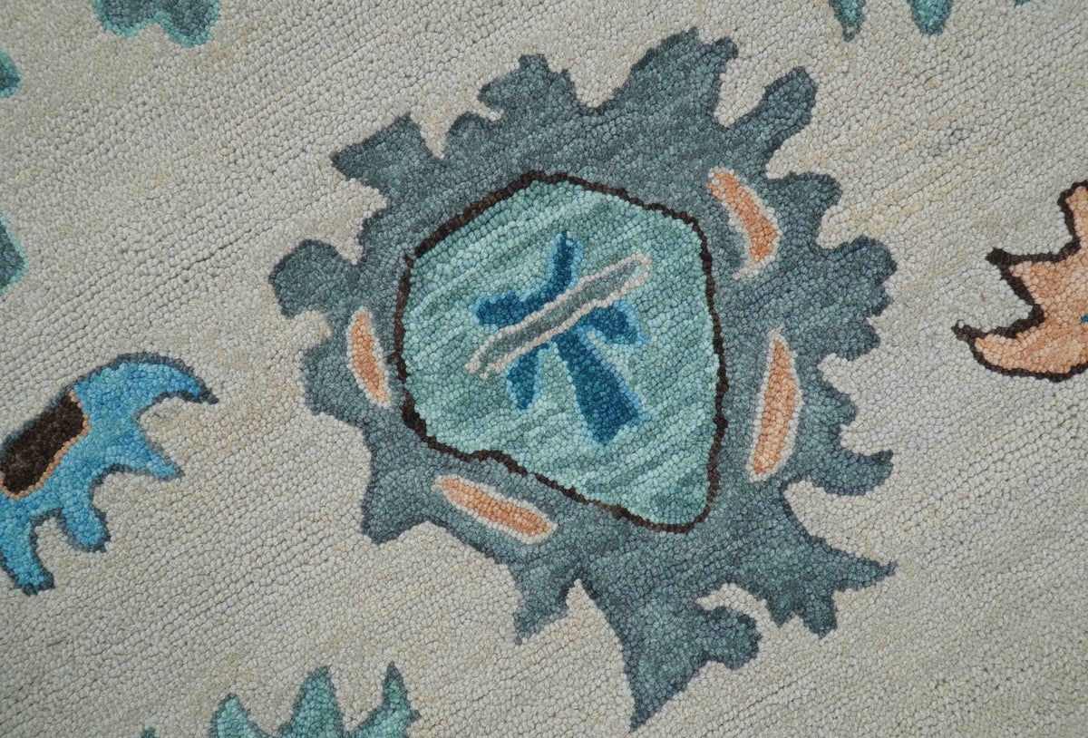 Allure Custom Made Traditional Design Peach And Blue Hand Tufted Wool Rug.