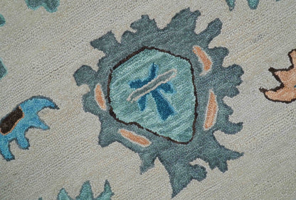 Allure Custom Made Traditional Design Peach And Blue Hand Tufted Wool Rug.