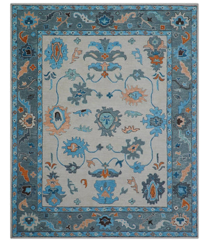 Allure Custom Made Traditional Design Peach And Blue Hand Tufted Wool Rug.