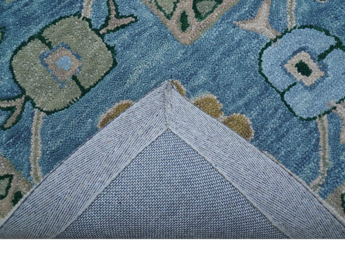 Allure Custom Made Traditional Oushak Beige And Blue Hand Tufted Wool Rug.