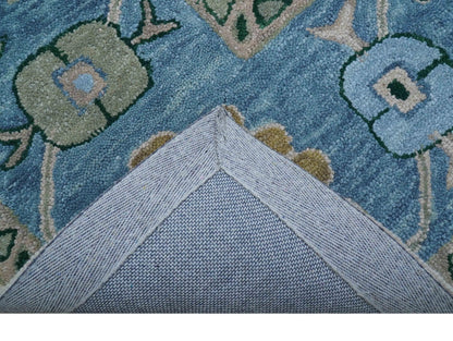 Allure Custom Made Traditional Oushak Beige And Blue Hand Tufted Wool Rug.