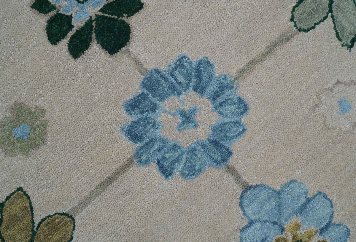 Allure Custom Made Traditional Oushak Beige And Blue Hand Tufted Wool Rug.