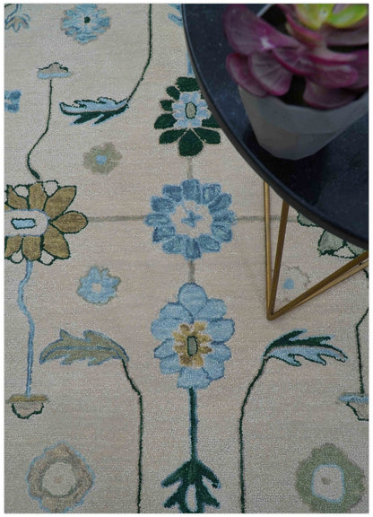 Allure Custom Made Traditional Oushak Beige And Blue Hand Tufted Wool Rug.