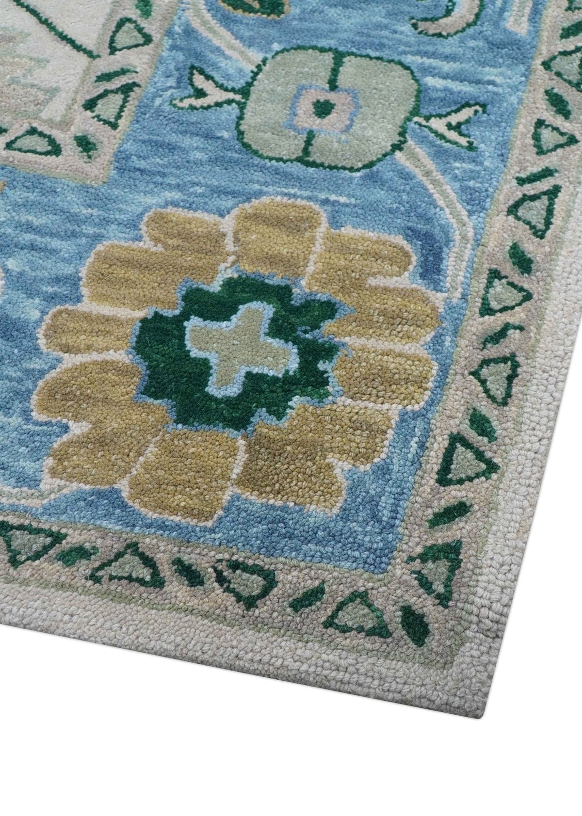 Allure Custom Made Traditional Oushak Beige And Blue Hand Tufted Wool Rug.