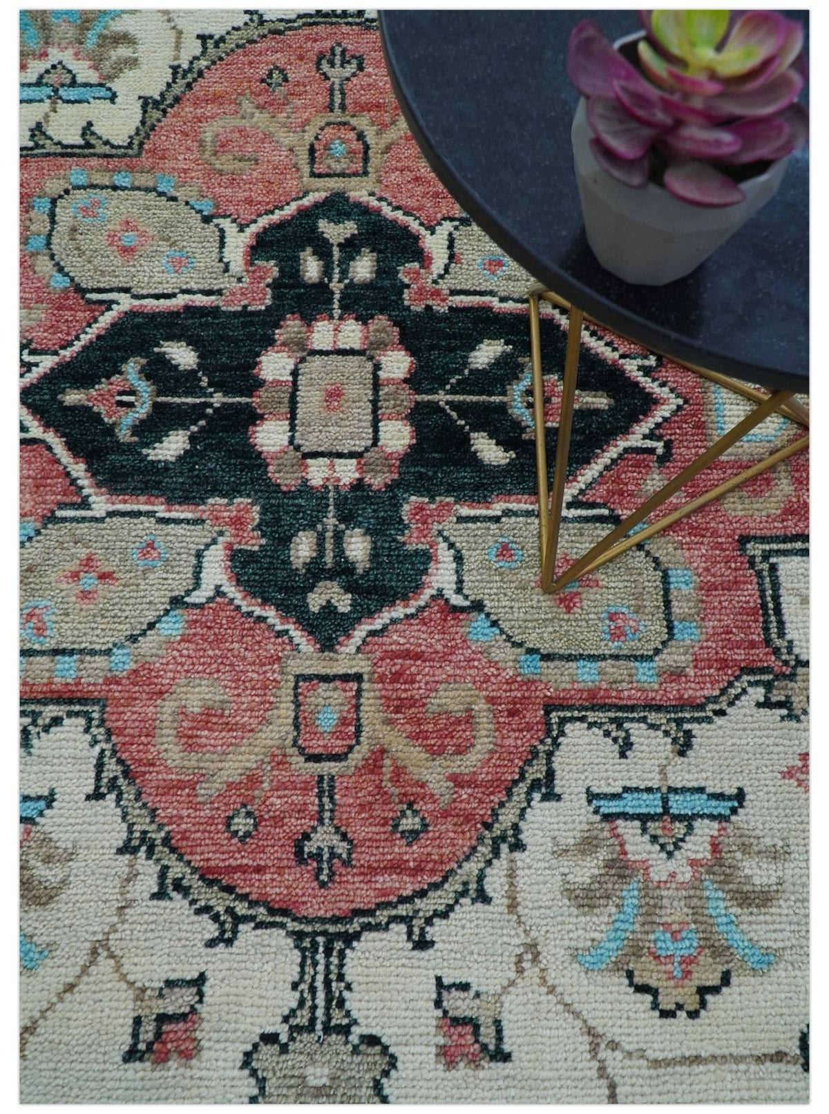 Allure Custom Made Turkish Design Beige Hand Knotted Wool Rug.
