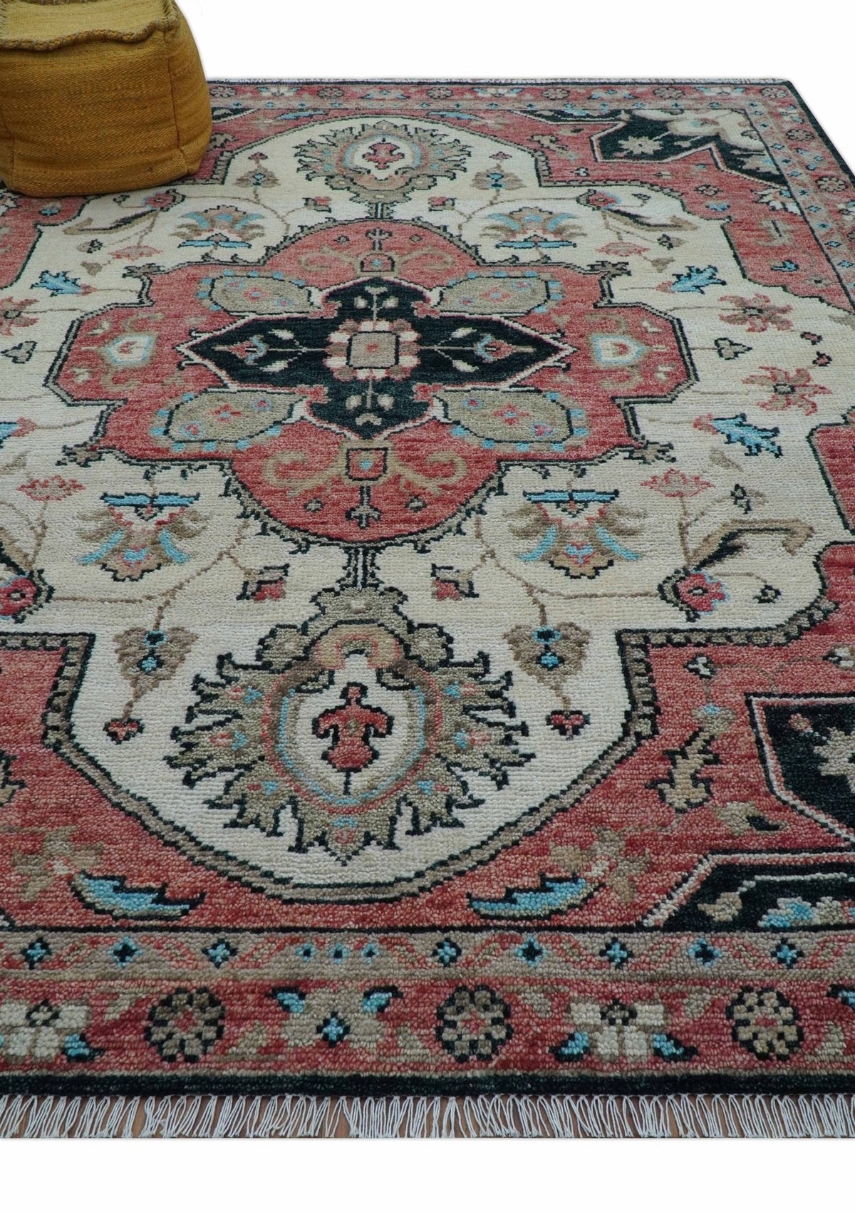 Allure Custom Made Turkish Design Beige Hand Knotted Wool Rug.