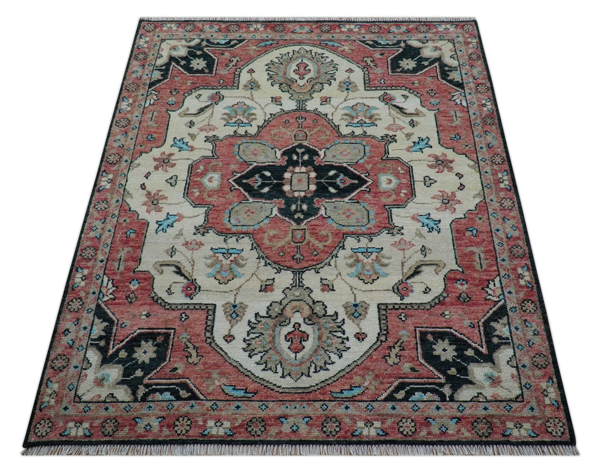 Allure Custom Made Turkish Design Beige Hand Knotted Wool Rug.
