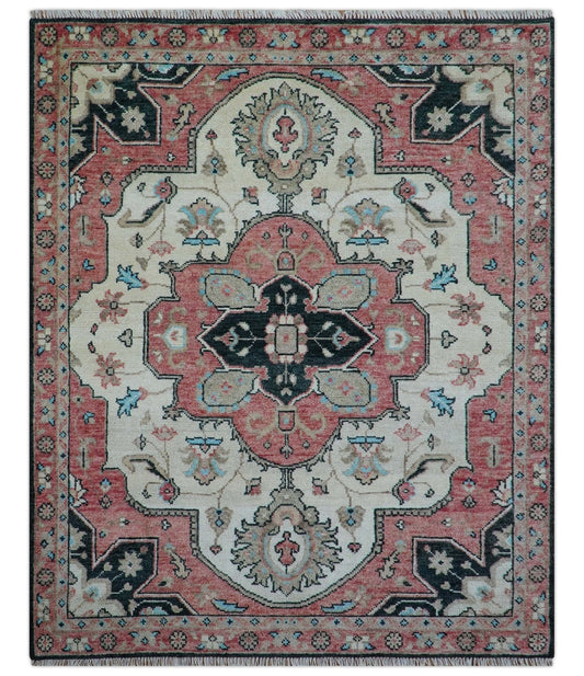 Allure Custom Made Turkish Design Beige Hand Knotted Wool Rug.