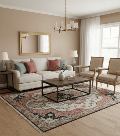 Allure Custom Made Turkish Design Beige Hand Knotted Wool Rug.
