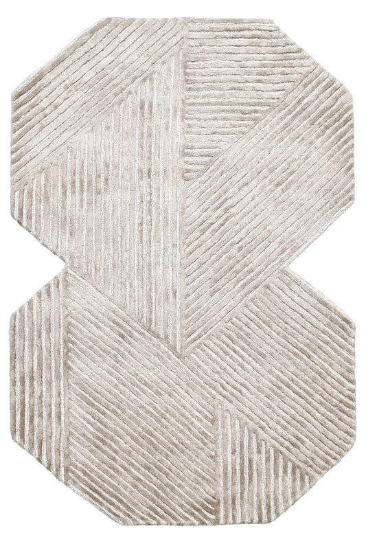Amber Modern Geometrical Beige Hand Tufted Wool Rug.