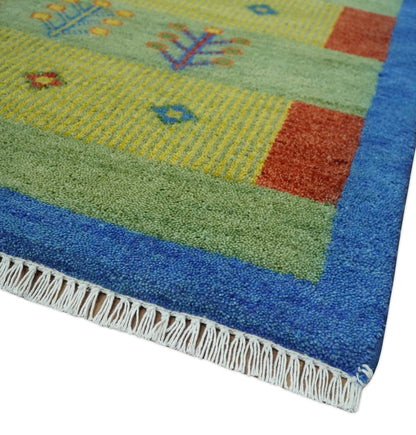 Animal and Tree Life Green, Blue and Rust Hand knotted Traditional Multi Size Wool Area Rug, Kids, Living Room and Bedroom Rug.
