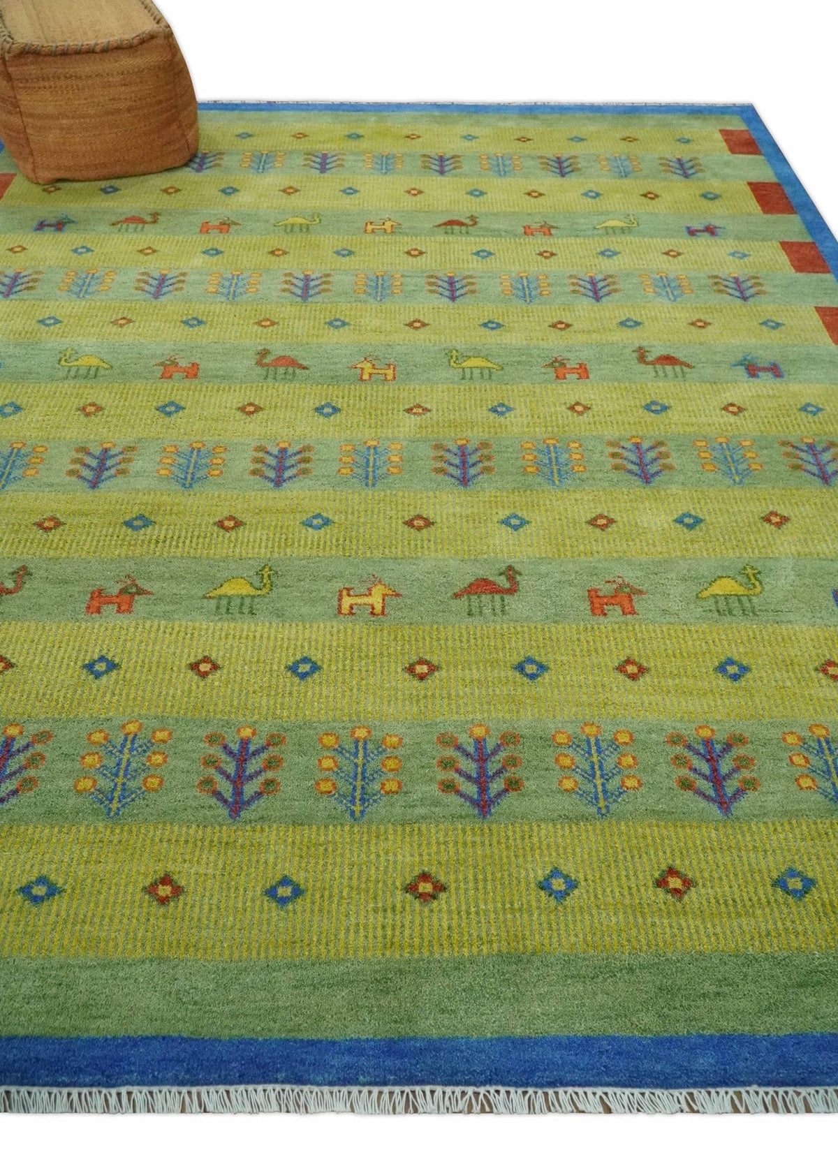 Animal and Tree Life Green, Blue and Rust Hand knotted Traditional Multi Size Wool Area Rug, Kids, Living Room and Bedroom Rug.