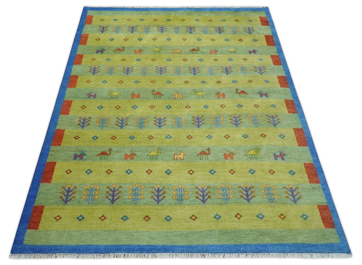 Animal and Tree Life Green, Blue and Rust Hand knotted Traditional Multi Size Wool Area Rug, Kids, Living Room and Bedroom Rug.